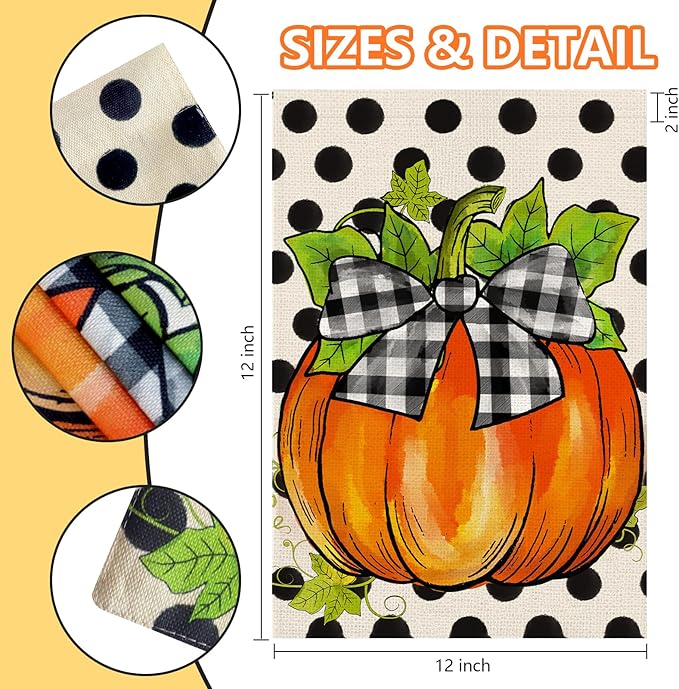 Hello Fall Pumpkin Garden Flag 12x18 Inch, Double Sided Autumn Thanksgiving Holiday Burlap Yard Flag for Outdoor Decoration