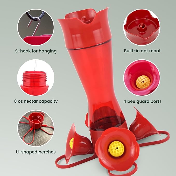 Perky-Pet Red Hummingbird Feeder - Pinch Waist Design for Easy Feeding - Humming bird Feeder for Outdoors - 403CP - 8 oz Capacity