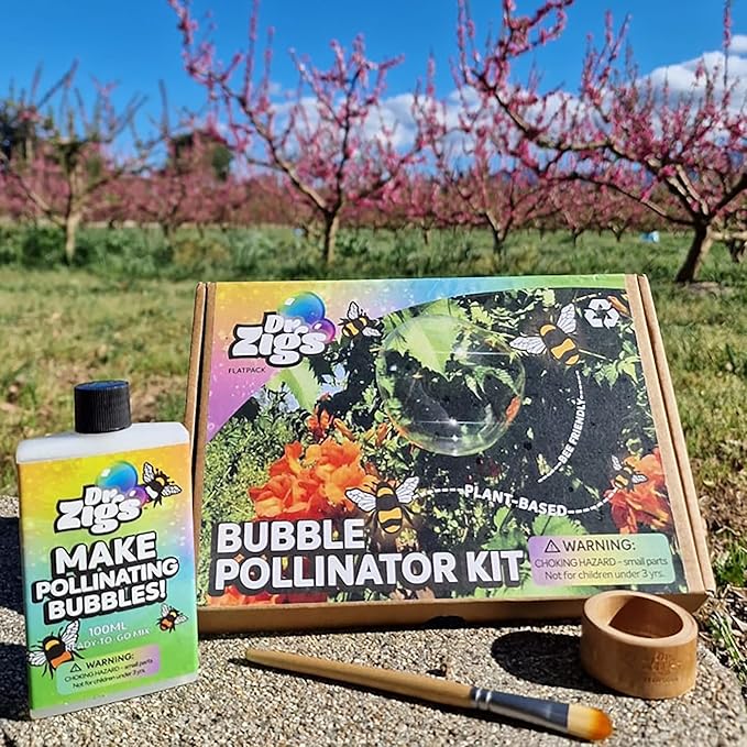 Dr Zigs Bubble Pollinator Kit -Pollinate Flowers w/Bubbles, Plant & Bee Friendly Natural Solution, Bamboo Components, Educational Booklet, Kid Age3+