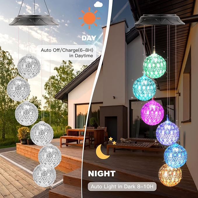 Birthday Gifts for Women Mom Grandma, Gardening Gifts for Women, Ball Solar Wind Chimes for Outside, Wind Chimes Outdoor Waterproof, Solar Lights Outdoor Decorative for Garden Patio Yard