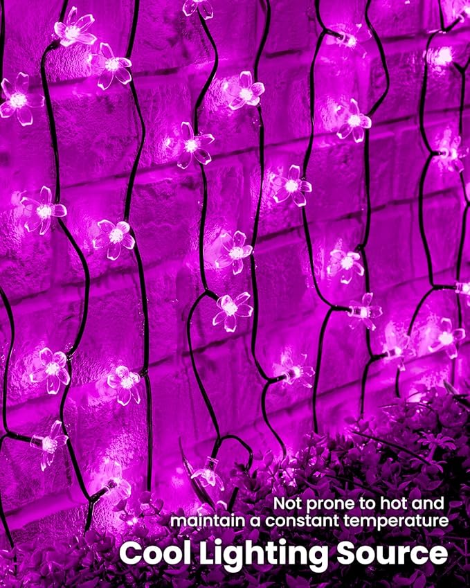 Brightown 2 Pack Total 52FT 120 LED Flower Solar String Lights Outdoor Waterproof Fairy Lights for Garden Yard Fence Patio Christmas Tree Wedding Party Decor, Pink