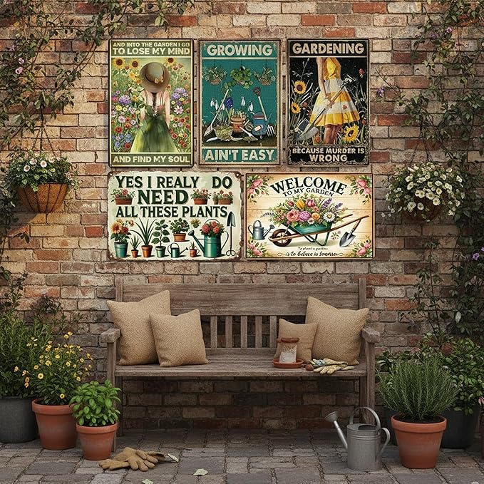 Metal Garden Decor - Funny metal signs, Women's Garden Gifts Vintage Gardening Signs for Yard, Backyard, Patio & Porch Decor, 8" x 12"