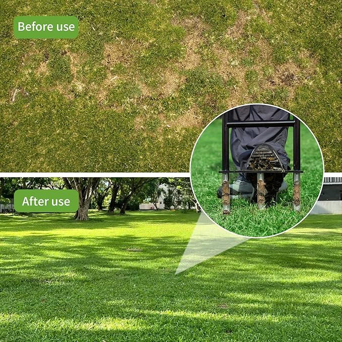 Heavy Duty Manual Lawn & Grass Aerator Tool - One-Piece Frame & Non-Clogging Semi-Open Plugs for Durable, Effortless Aeration, 2 Pack