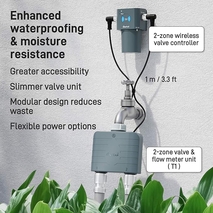 LinkTap T1 Smart Water Timer (Requires Gateway), 2-Outlet Sprinkler Timer, Ideal for Drip Irrigation, Weather Adaptive, Advanced Flow Monitoring, Better Range Than WiFi, IP66, Alexa
