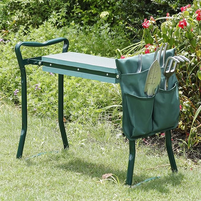 Nouva Garden Kneeler Seat with Free Tool Pouch,Foldable Steel Garden Bench with Widen Soft EVA Foam Great Tools for Gardeners Protect Your Knees