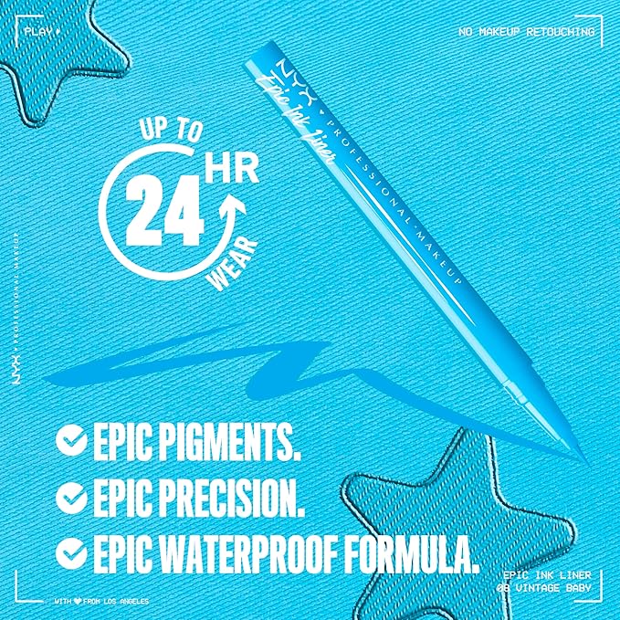 NYX PROFESSIONAL MAKEUP Epic Ink Liner, Waterproof Matte Liquid Eyeliner with Vegan Formula - Vintage Baby (Baby Blue)