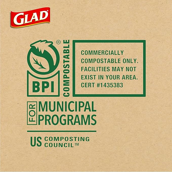 Glad Trash Bags, Kitchen Compost Bags 2.6 Gallon Garbage Bags, 100% Compostable Bag, Febreze Lemon, 44 Count (Package May Vary), Light Yellow