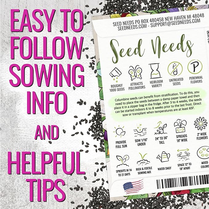 Seed Needs Giant Star Columbine Seeds for Planting Mckana's Mixture - Heirloom & Open Pollinated Colorful Flowers That Attract Pollinators/Butterflies (1 Pack)