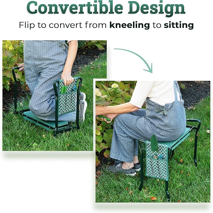Garden Kneeler And Seat - Protects Your Knees, Clothes From Dirt & Grass Stains - Foldable Stool For Ease Of Storage - EVA Foam Pad - Sturdy and Lightweight - Bench Comes With A Free Tool Pouch!