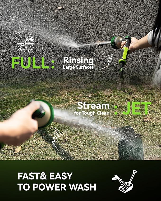 RAINPOINT Hose Sprayer Nozzle Heavy Duty - 8 Spray Patterns Garden Hose Nozzle with Adjustable Flow Control for Watering Plants, Washing Cars,Washing Pets, Thumb Control (Olive Green)