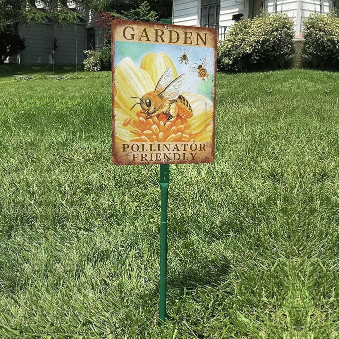 Vintage Garden Signs all pollinators welcome here Retro Yard Metel Tin Signs outdoor Aluminium Wall Decor