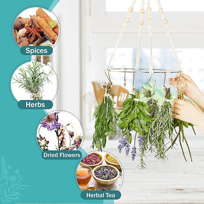 2pack Herb Drying Rack With Golden Herb Dryer Hooks, Hanging Rack With Wooden Balls, Golden Color