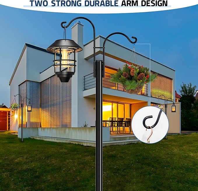 Ottsuls Bird Feeder Pole, 2 Pack 60 INCH Double Shepherds Hooks for Outdoor, Garden Pole with 5 Base Prongs Heavy Duty Planter Hooks for Hanging Plant Baskets, Lantern, Hummingbird Feeder