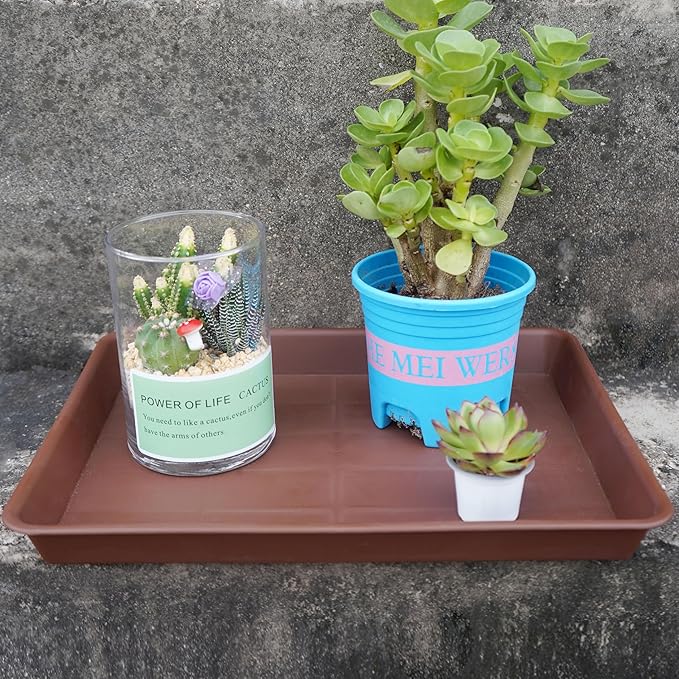 Rectangle Plant Tray, Plant Drip Tray, Plant Pot Saucers, Plant Germination Trays, Plant Saucers, 14.5'' x 11'' x 1.5'' (2 pack), Chocolate