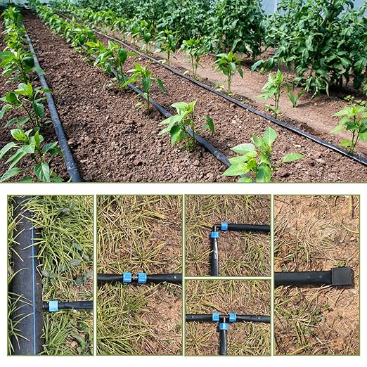 1640 ft 5/8" Drip Irrigation Tape Kit 15 mil Emitter Spacing 6" Flat Drip Tape with 140 PCS Drip Tape Connectors Automatic Irrigation Equipment for Garden Irrigation Emitter Flow:0.79 GPH