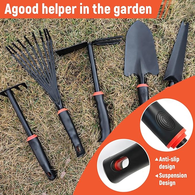 5 Pcs Set Weed Puller Tool,Hand Weeder Tool,Includes Rake, Shovel, Hand Hoe, Double-Sided Cultivator & Weed Puller Tool for Digging