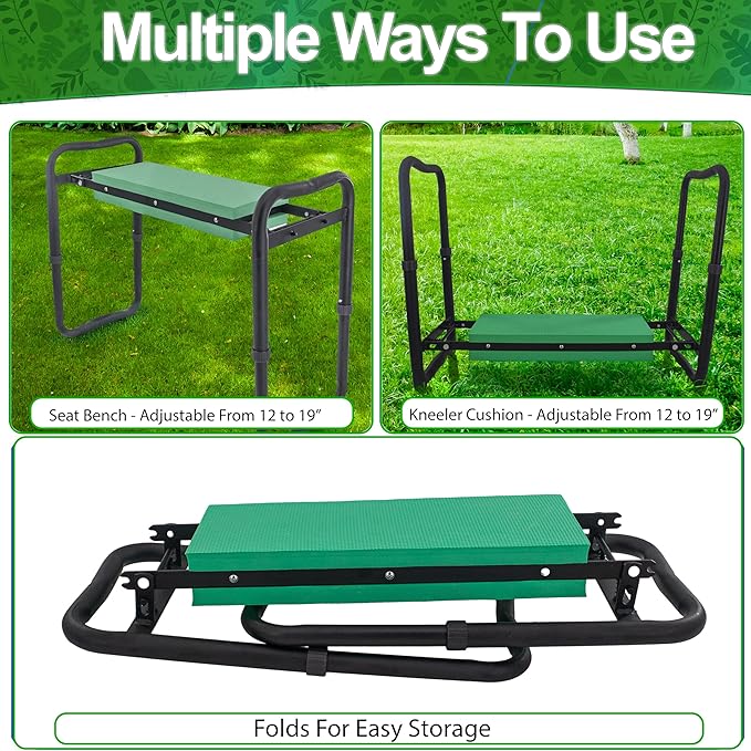 5 STAR SUPER DEALS Adjustable Garden Kneeler & Seat with Handles - Heavy-Duty Outdoor Foldable, Portable Garden Stool with Thick EVA Foam Pad, Multi-Purpose Gardening Bench for Kneeling and Sitting.