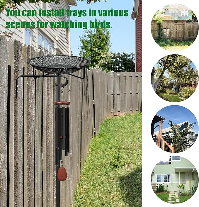 Wall Mounted Bird Feeder Tray,11.8" Stainless Steel Large Fence Tree Mount Birds Feeder for Outside Wild Birds, Table Mountable Platform Bird Feeder Mesh Seed Tray with Hanging Hook