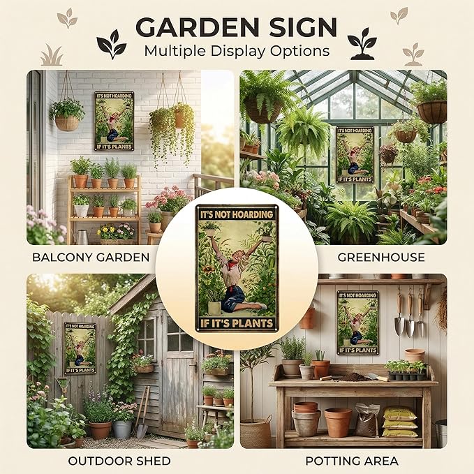 Bestylez Gardening Gifts It‘s Not Hoarding If It's Plants Vintage Garden Signs for Home Garden Greenhouse Living Room Bedroom Yard Backyard Outdoor Decor 8X12 Inch (3066)
