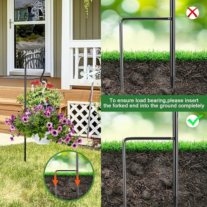 6 Pack Shepherd Hooks for Outdoor 25 Inch 1/3 Inch Thick Shepherd Metal Curled Garden Hook for Lanterns Hanging Plant Baskets Solar Lights Bird Feeders Wedding Decor, Black