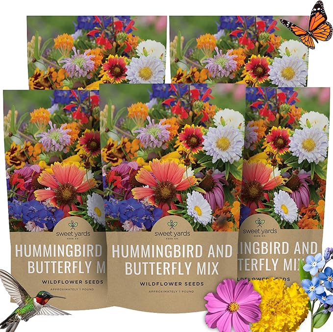 Bulk Wildflower Seeds Butterfly and Humming Bird Mix - 5 Pounds - Over 600,000 Open Pollinated Annual and Perennial Seeds