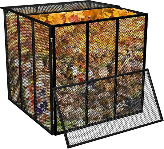 Large Compost Bin Outdoor,172 Gallon Metal Wire Mesh Compost Bins+Lid, Rust-Resistant Coating, Easy-to-Assemble Square Garden Compost Bin for Yard Waste, Fallen Leaves, Kitchen Scraps, 37x37x30 inches