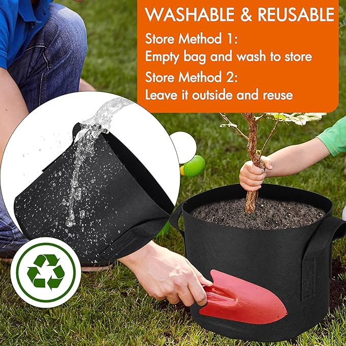 Gardzen 10-Pack 15 Gallon Grow Bags, Aeration Fabric Pots with Handles