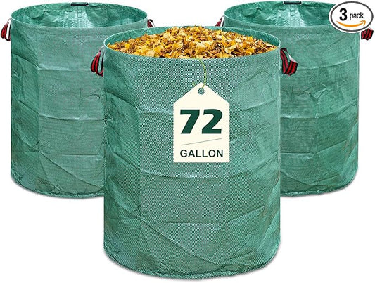 72 Gallons Reusable Yard Waste Bags, 3 Pack Lawn and Leaf Bags with Gardening Gloves, Heavy Duty Garden Waste Bags with 4 Reinforced Handles for Debris Leaves Grass