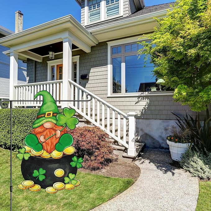 Heyfibro St Patrick's Day Garden Flag Banner Double Sided 12.6x18.9 Inch Clover Leprechaun Gnome Garden Flag Shamrocks Yard Flags for Outside House Farmhouse Holiday St Patricks Outdoor Decorations