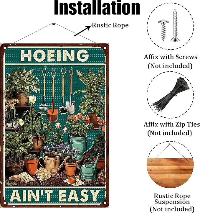 Funny Garden Signs for Plant Lovers-Garden Metal Signs,Hoeing Ain't Easy Unique Gardening Gifts for Women,Perfect Gifts for Plant Mothers Grandmas and Housewarming 8x12in
