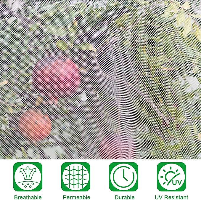 Tree Netting Bird Netting Cover 2.6 x 3.3 Ft, 4 x 6 Ft Large Heavy Duty Garden Plant Protection Net with Zipper & Drawstring for Tomato, Blueberry, Fruit & Vegetable Trees