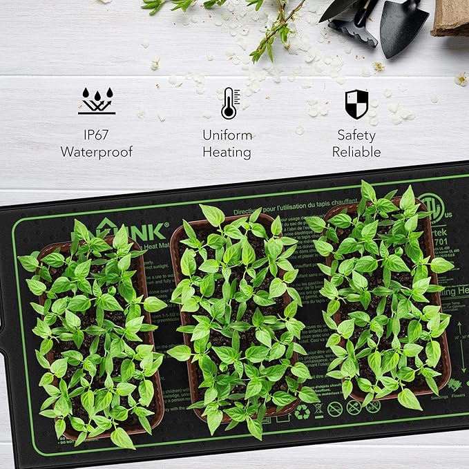 BN-LINK Seedling Heat Mat for Seed Starting 10" x 20.75", 4 Pack Daisy Chainable Waterproof Warming Mat Plant Heating Pad for Seed Germination, Indoor Growing, Hydroponic, Greenhouse, ETL Listed