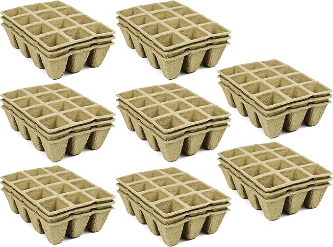 Set of 24 Biodegradable Eco Friendly Peat Tray! 3" - 12 Pot Tray - Recycled Non Bleached Peat Pots Perfect for Seed Germination! No Transplanting Required - No More Damaged Roots!