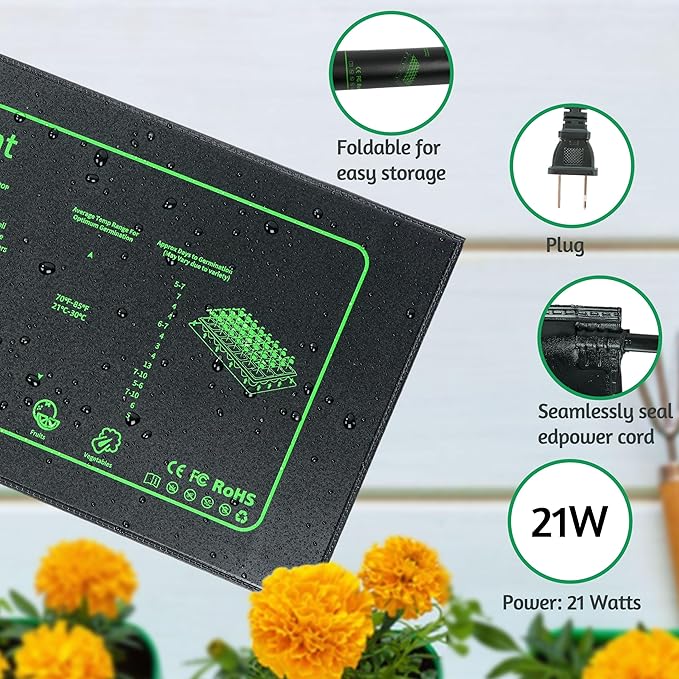 Seedling Heat Mat for Seed Starting,10" x 20.75" Waterproof Heating Pad for Indoor Plants Germination (Black 4 Pack)