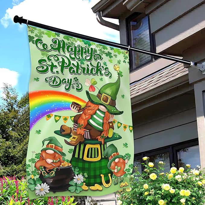 St Patrick's Day Flags for Outside 3x5 Ft Double Sided Irish Lucky Shamrocks Party Flags Durable Polyester St. Patrick's Day Signs for House Indoor Yard Holiday Decoration
