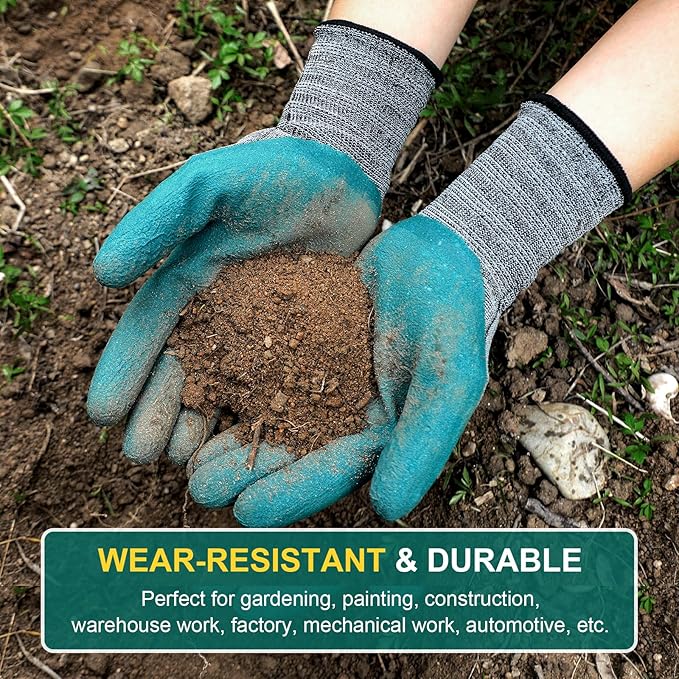 Trifabricy Garden Gloves for Women/Men - 6 Pairs Latex Gardening Gloves with Grip, Protective Work Gloves for Lawn Yard
