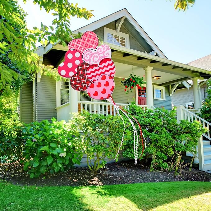 Valentine Garden Flag Outdoor Decorations for Outside Double-Sided Printed, Pink Red White Heart Valentine's Day Yard Flags House Yard Spring Seasonal Decoration 16 x 39.5 Inch Striped Plaid