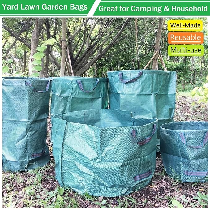 Standard 2-Pack 32 Gallon Lawn Garden Bags Big (D18,H30 in) Yard Waste Bags W/Gardening Gloves for Leaf Bag,Grass Clippings,Yard Debris Bin,Camping Trash Container,Recycling Bin,Laundry Bag 4 Handles