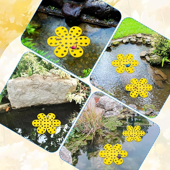 Chunful 6 Pack Bee Watering Station 6.3 Inches Floating Bee Watering Station for Garden Butterfly Feeders for Outside Garden Decoration Thirsty Pollinators(Yellow)