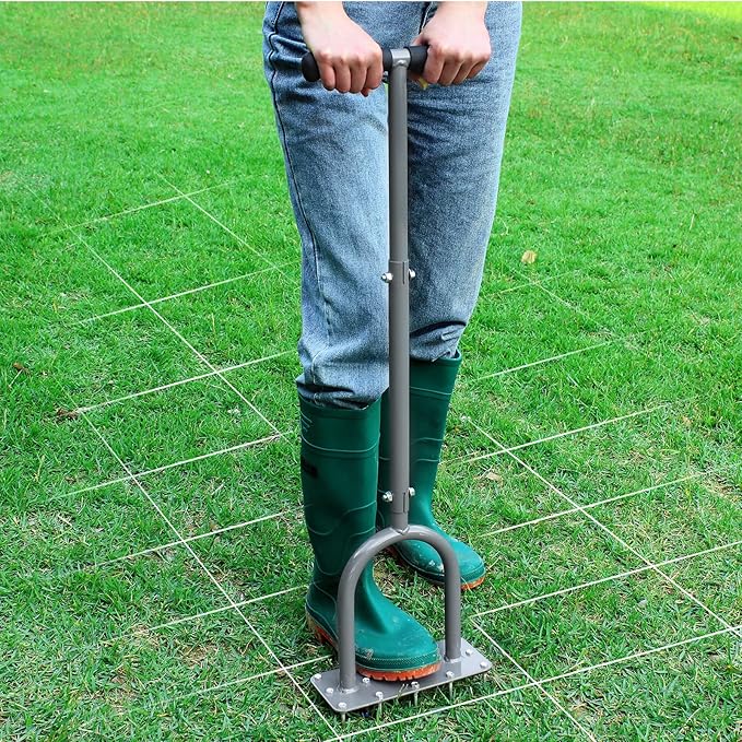 Walensee Lawn Aerator Spike Metal Manual Dethatching Soil Aerating Lawn with 15 Iron Spikes, Pre-Assembled Grass Plug Aerator Tools for Yard, Lawn Aeration, Garden Tool, Revives Lawn Health, Patented
