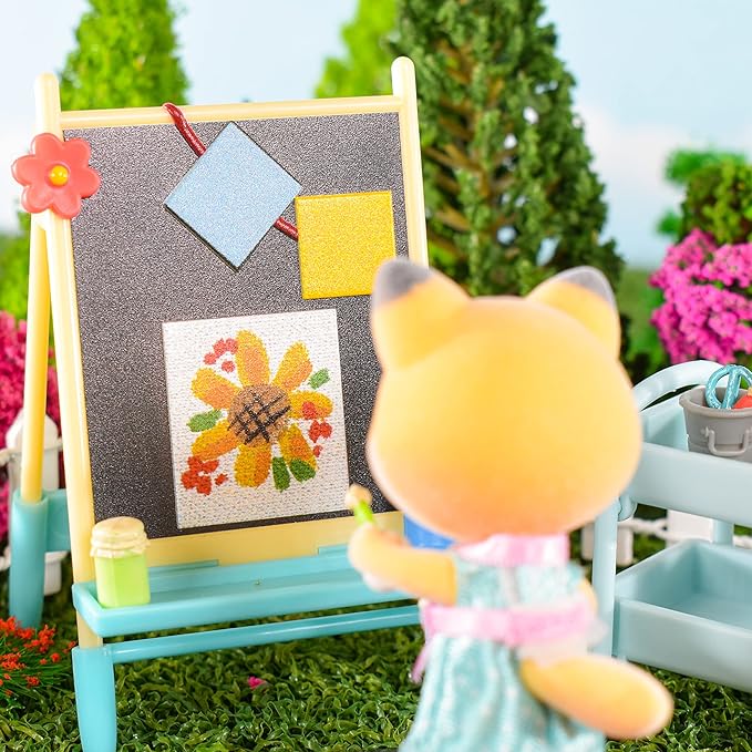 Sunny Days Entertainment Honey Bee Acres Paint & Color Art Fun – 13 Piece Dollhouse Playset with Exclusive Fox Figure | Pretend Play Toys for Kids