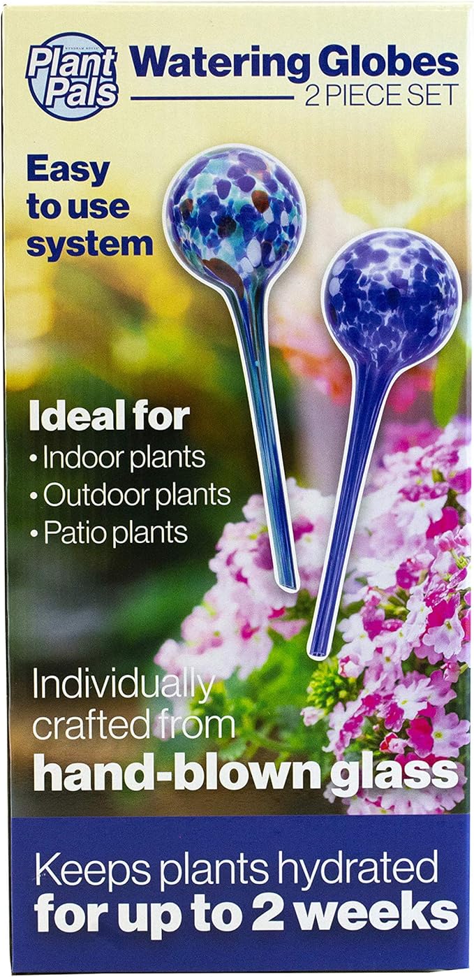 Maxam Wyndham House, 2 Piece Watering Globe Set, Colorful Hand-Blown Glass Plant Watering System