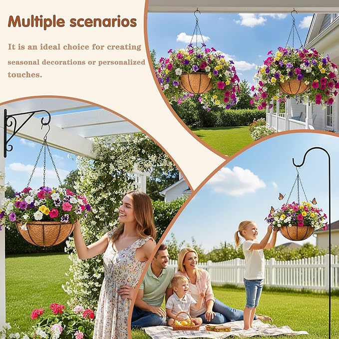 8 inch Metal Hanging Baskets For Plants Outdoor 4 Pack Round Metal Wire Hanging Basket Planter with Coco Fiber Liners Chain Round Wire Plant Holder for Garden, Patio, Deck, Porch Plants Flower Potss