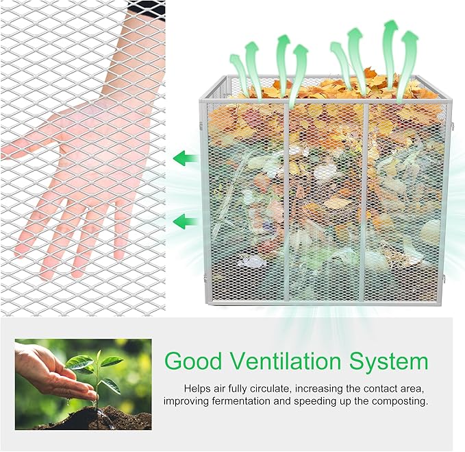 Large Compost Bin Outdoor - 172Gallon Metal Wire Mesh Compost Bins with Rust-Proof Coating, Easy to Assemble Square Garden Compost Bin for Yard Waste, Leaves & Kitchen Scraps, 37x37x30 Inches Gray