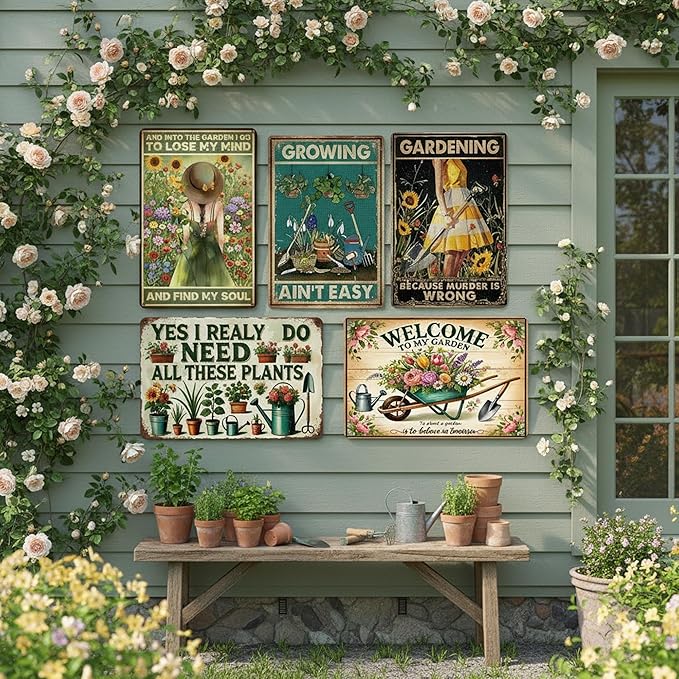 Metal Garden Decor - Funny metal signs, Women's Garden Gifts Vintage Gardening Signs for Yard, Backyard, Patio & Porch Decor, 8" x 12"