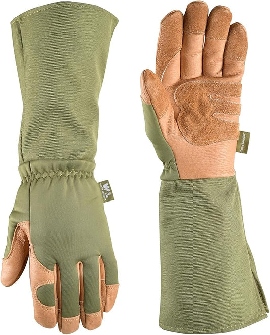 Wells Lamont Rosetender Gardening Gloves for Women – Thorn Proof Garden Gloves, Grain Leather Long Gloves for Pruning & Yard Work, 4129-300, Large