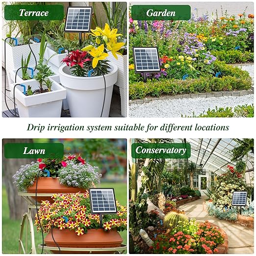 Solar Automatic Watering Kit for Garden, Automatic Drip Watering System with 15 m Watering Hose, Automatic Watering Timer for Holidays, Balconies, Flower Pots, Plants
