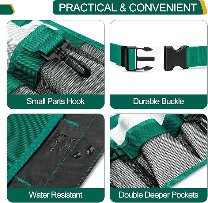 Garden Apron for Women, Adjustable Tool Belt with 8 Pockets - Heavy Duty Oxford Work Belt for Gardening, Construction (Green)