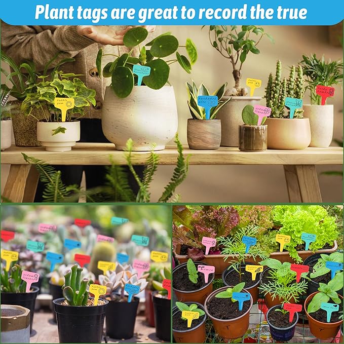 Plant Labels Tags 200Pcs T-Type Plant Markers Plastic Plant Label Tags Garden Labels Tags Plant Labels for Outdoor Garden Waterproof Plant Label Identification Stakes with Permanent Marking Pen (Blue)