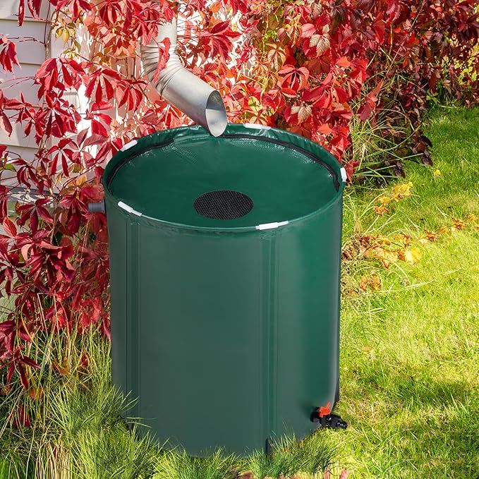 VINGLI 50 Gallon Collapsible Rain Barrel, Portable Water Storage Tank, Rainwater Collection System Downspout, Water Catcher Container with Filter Spigot Overflow Kit